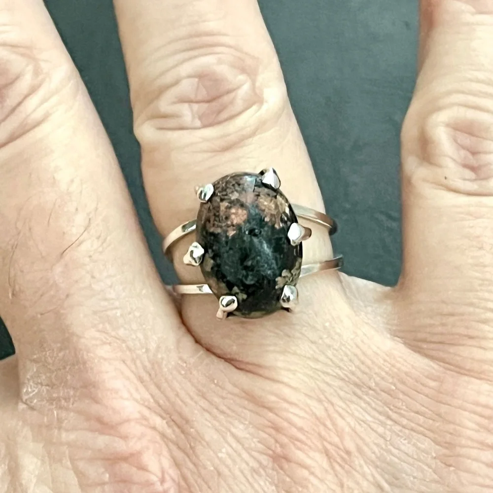 Vintage Taxco Mexico handmade sterling silver eudialyte adjustable ring